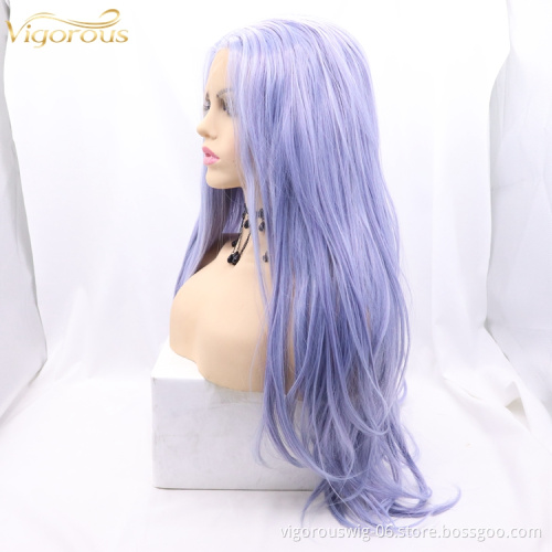 Vigorous mono long purple premium high quality straight wholesale black women synthetic hair wigs with lace front